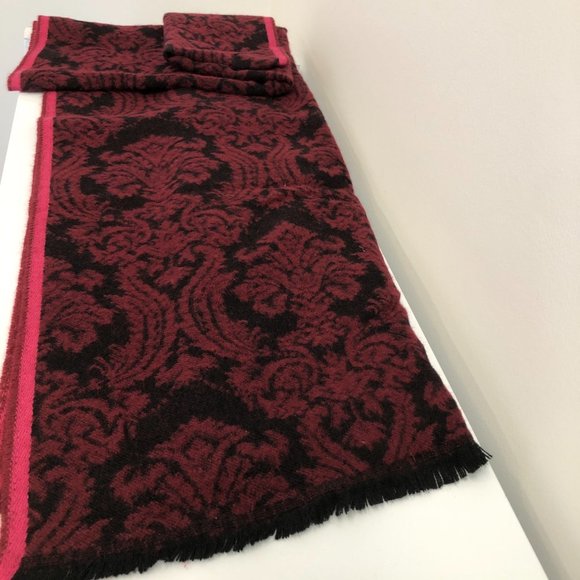 EUC - Burgundy/Black Scarf or Wrap w/Hot Pink Trim - Picture 2 of 5